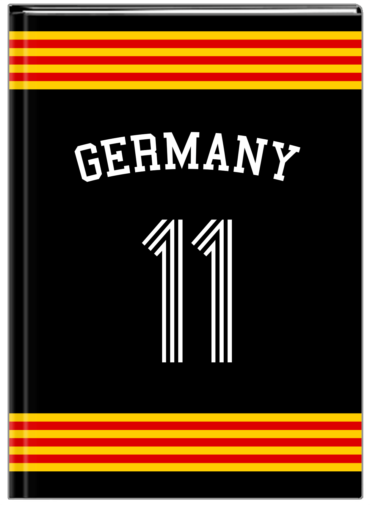 Personalized Jersey Number Journal with Arched Name - Germany - Triple Stripe - Front View