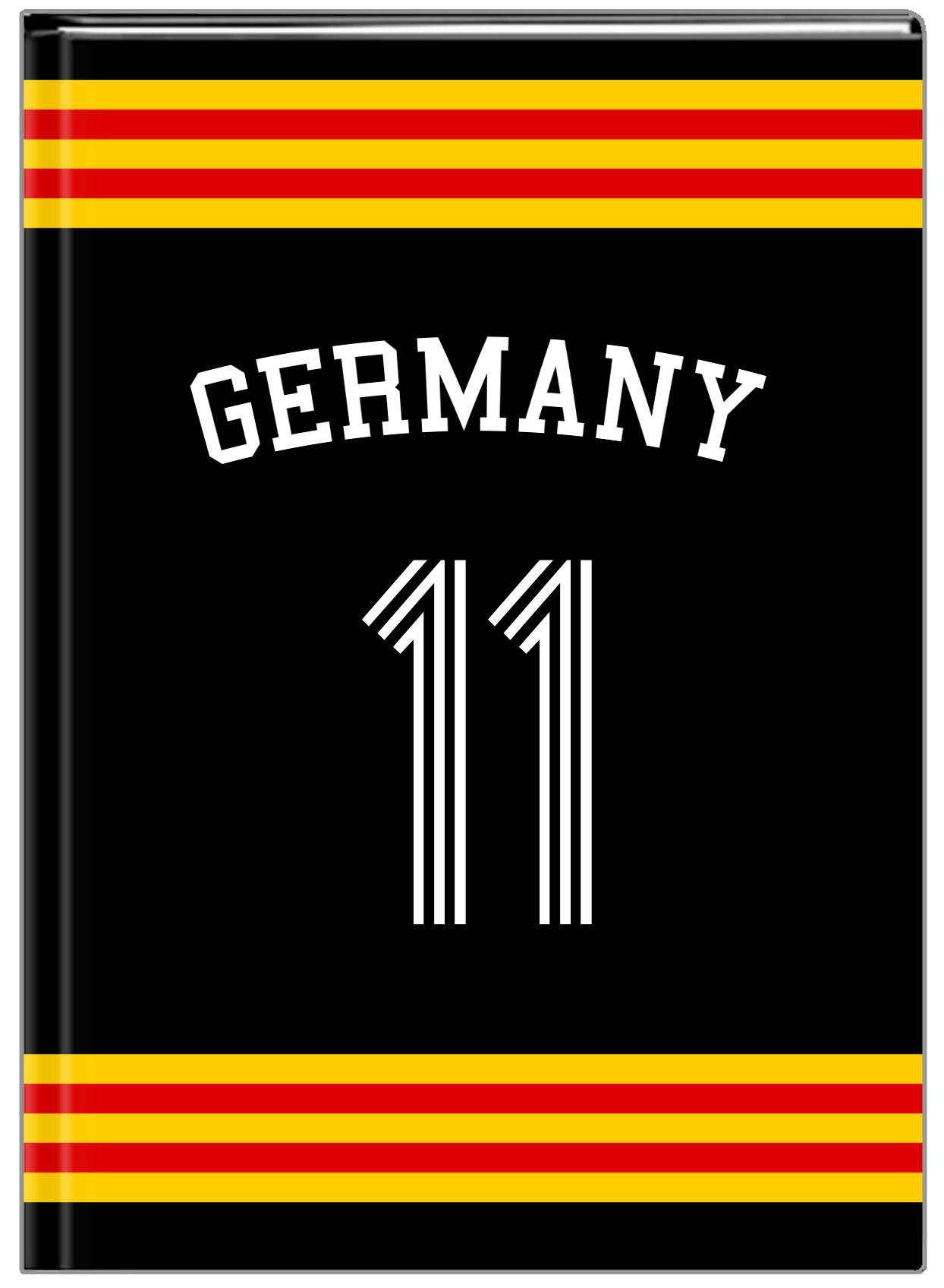 Personalized Jersey Number Journal with Arched Name - Germany - Double Stripe - Front View