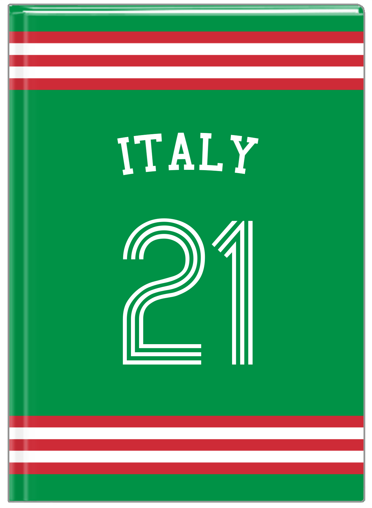 Personalized Jersey Number Journal with Arched Name - Italy - Double Stripe - Front View