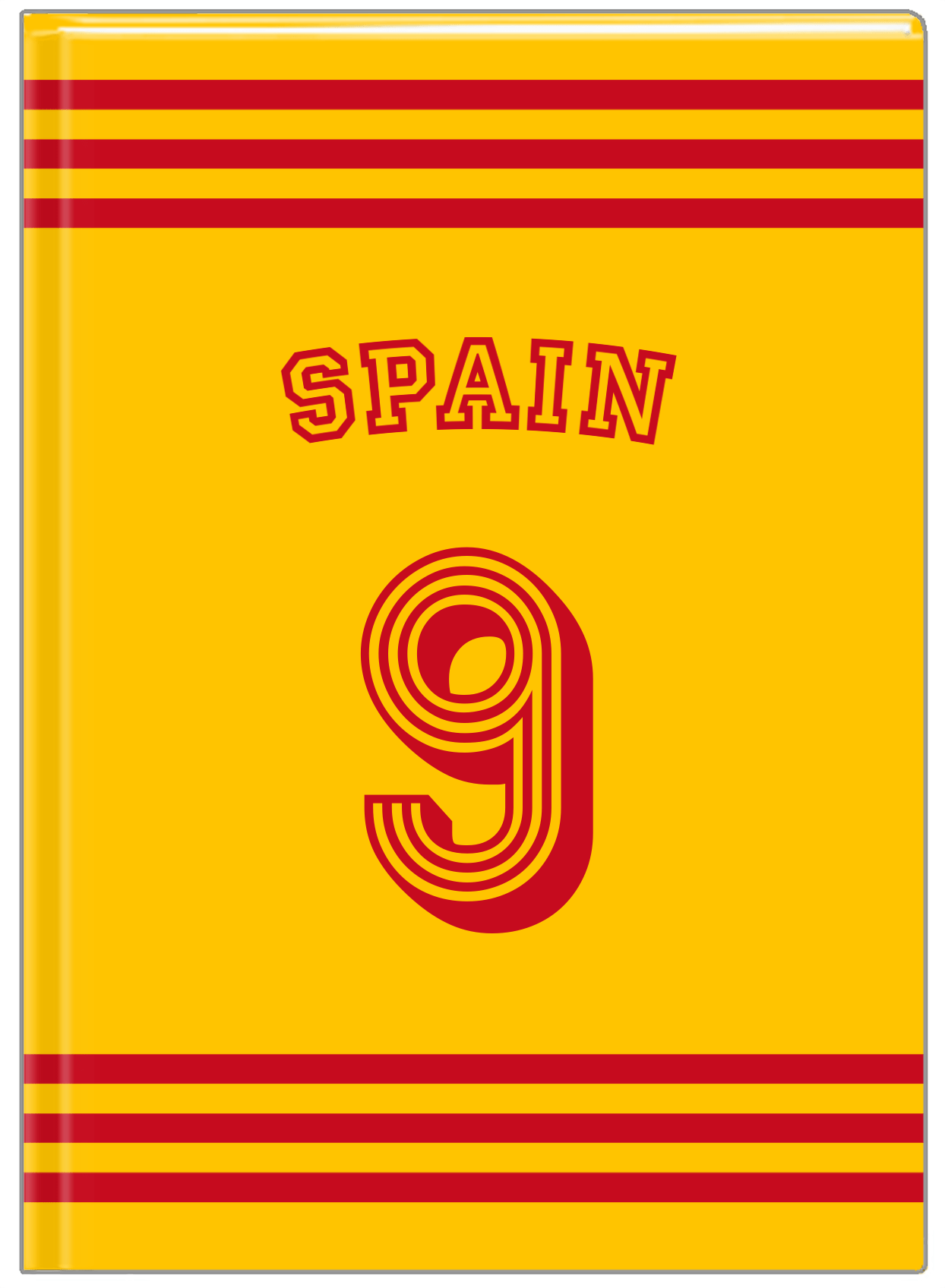 Personalized Jersey Number Journal with Arched Name - Spain - Double Stripe - Front View