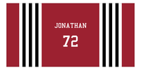 Thumbnail for Personalized Jersey Number 3-on-1 Stripes Sports Beach Towel - Red and Black - Horizontal Design - Front View