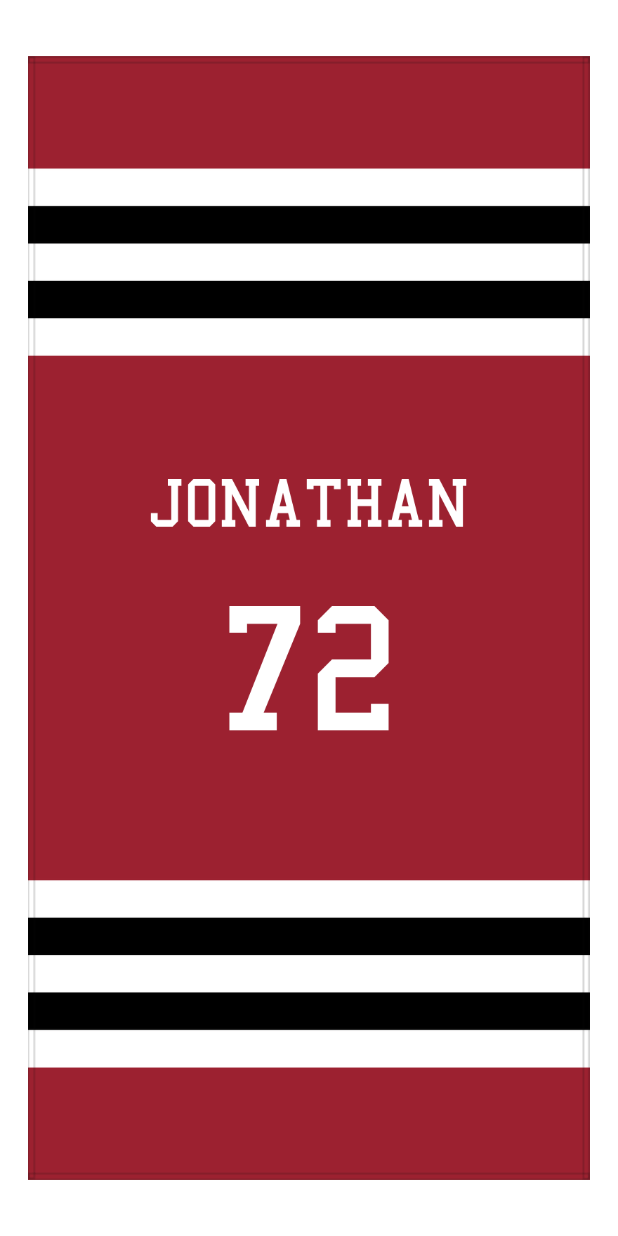 Personalized Jersey Number 2-on-1 Stripes Sports Beach Towel - Red and Black - Vertical Design - Front View