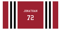 Thumbnail for Personalized Jersey Number 2-on-1 Stripes Sports Beach Towel - Red and Black - Horizontal Design - Front View