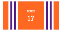 Thumbnail for Personalized Jersey Number 2-on-1 Stripes Sports Beach Towel - Orange and Purple - Horizontal Design - Front View