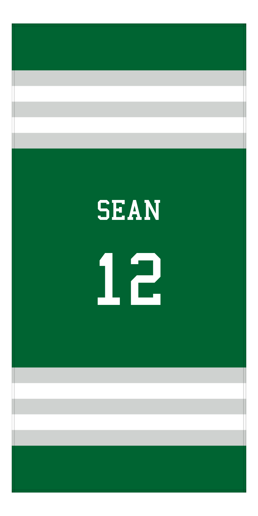Personalized Jersey Number 2-on-1 Stripes Sports Beach Towel - Green and Grey - Vertical Design - Front View