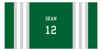 Thumbnail for Personalized Jersey Number 2-on-1 Stripes Sports Beach Towel - Green and Grey - Horizontal Design - Front View