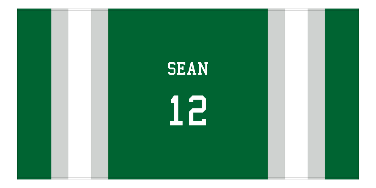 Personalized Jersey Number 1-on-1 Stripes Sports Beach Towel - Green and Grey - Horizontal Design - Front View