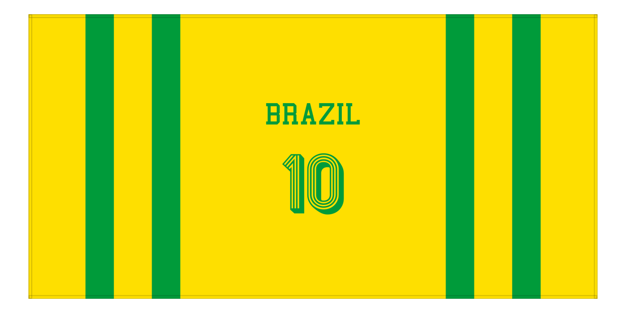 Personalized Jersey Number 1-on-1 Stripes Sports Beach Towel - Brazil - Horizontal Design - Front View
