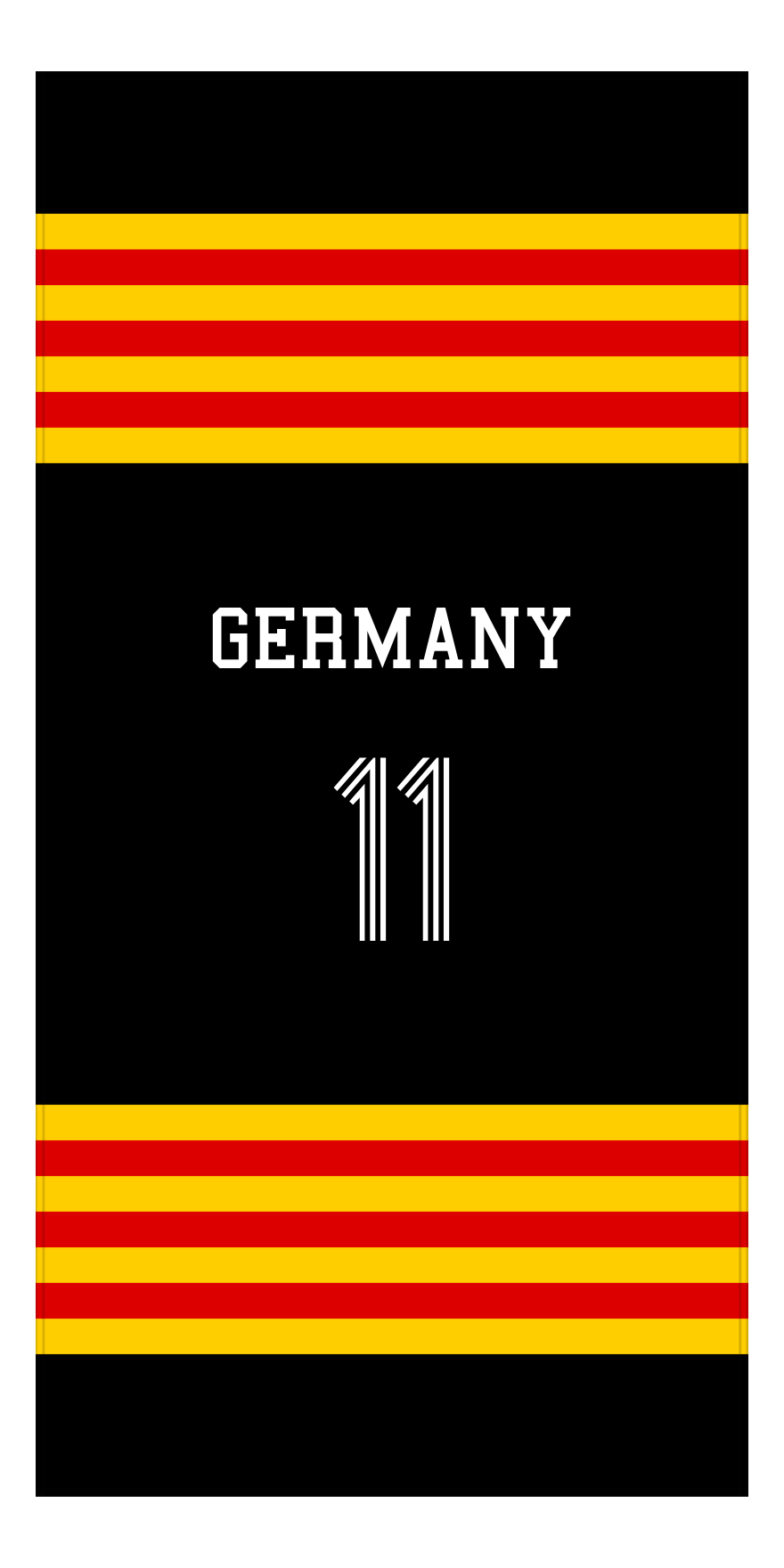 Personalized Jersey Number 3-on-1 Stripes Sports Beach Towel - Germany - Vertical Design - Front View