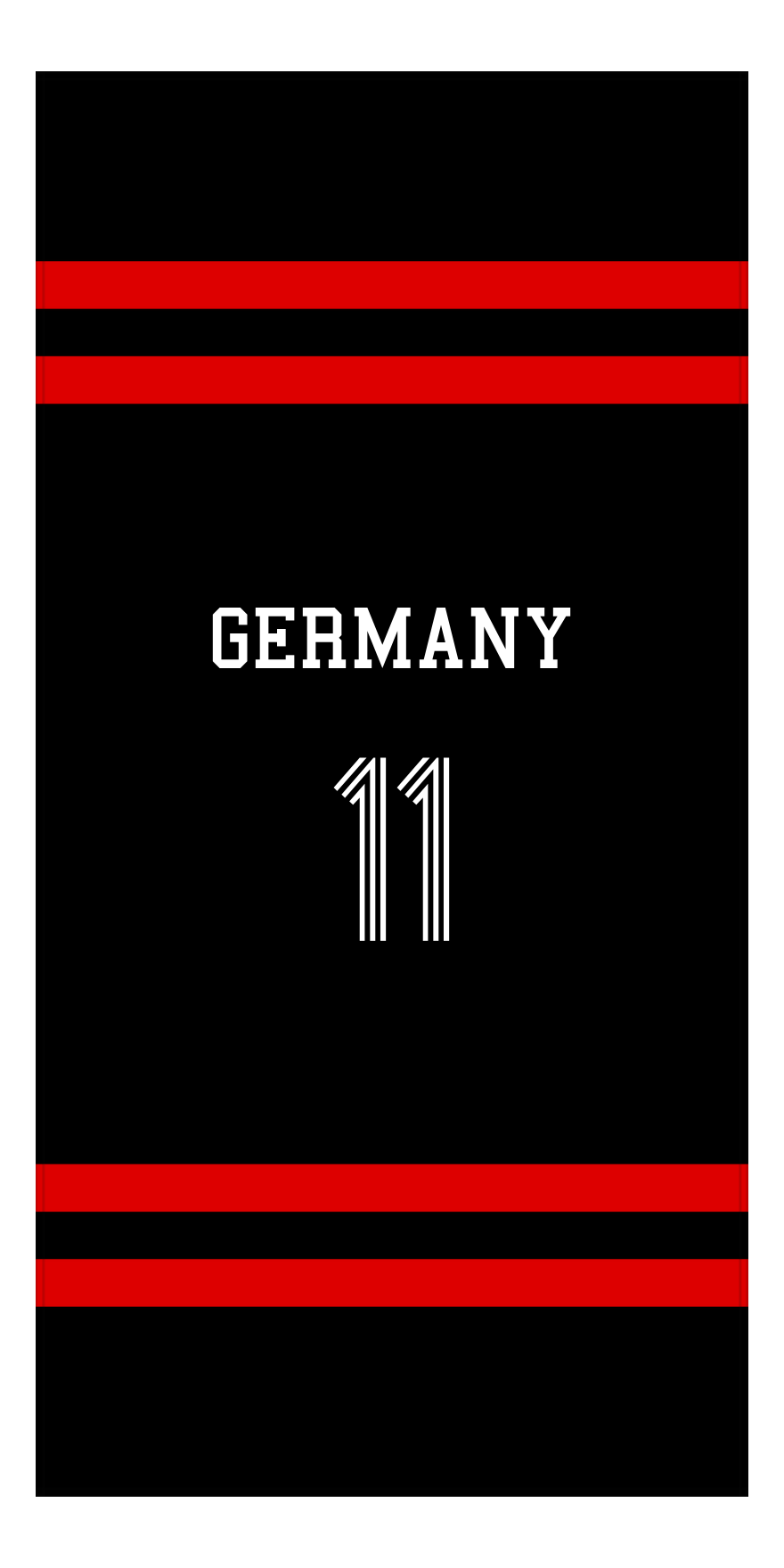 Personalized Jersey Number 2-on-none Stripes Sports Beach Towel - Germany - Vertical Design - Front View