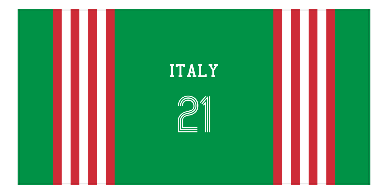 Personalized Jersey Number 3-on-1 Stripes Sports Beach Towel - Italy - Horizontal Design - Front View