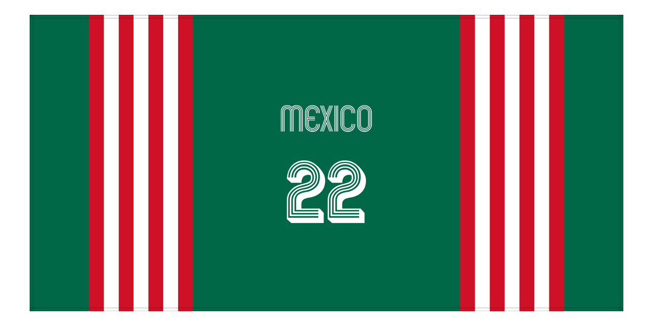 Personalized Jersey Number 3-on-1 Stripes Sports Beach Towel - Mexico - Horizontal Design - Front View
