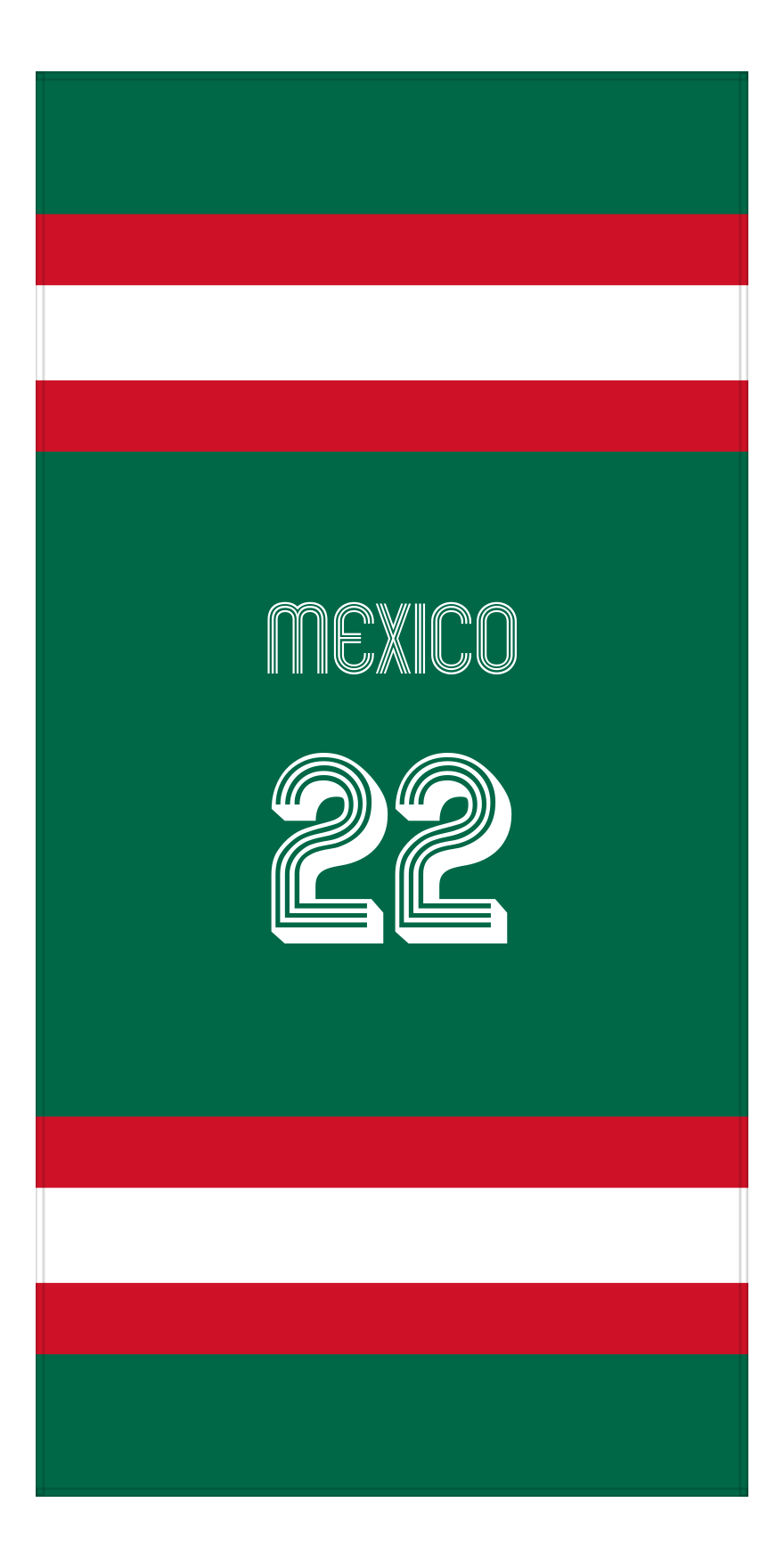 Personalized Jersey Number 1-on-1 Stripes Sports Beach Towel - Mexico - Vertical Design - Front View