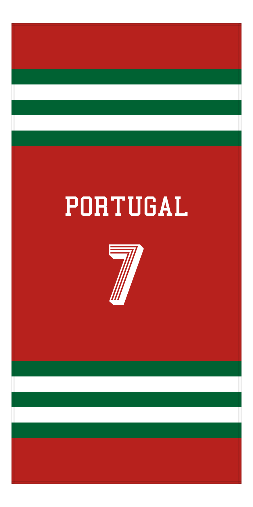 Personalized Jersey Number 2-on-1 Stripes Sports Beach Towel - Portugal - Vertical Design - Front View