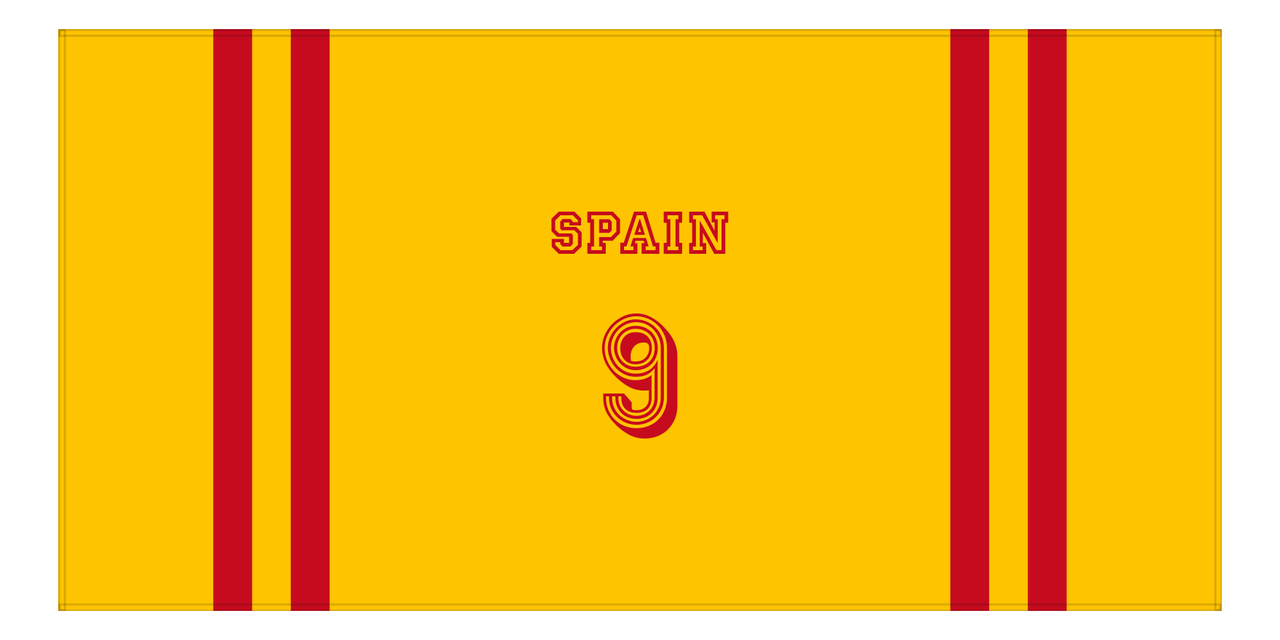 Personalized Jersey Number 2-on-none Stripes Sports Beach Towel - Spain - Horizontal Design - Front View