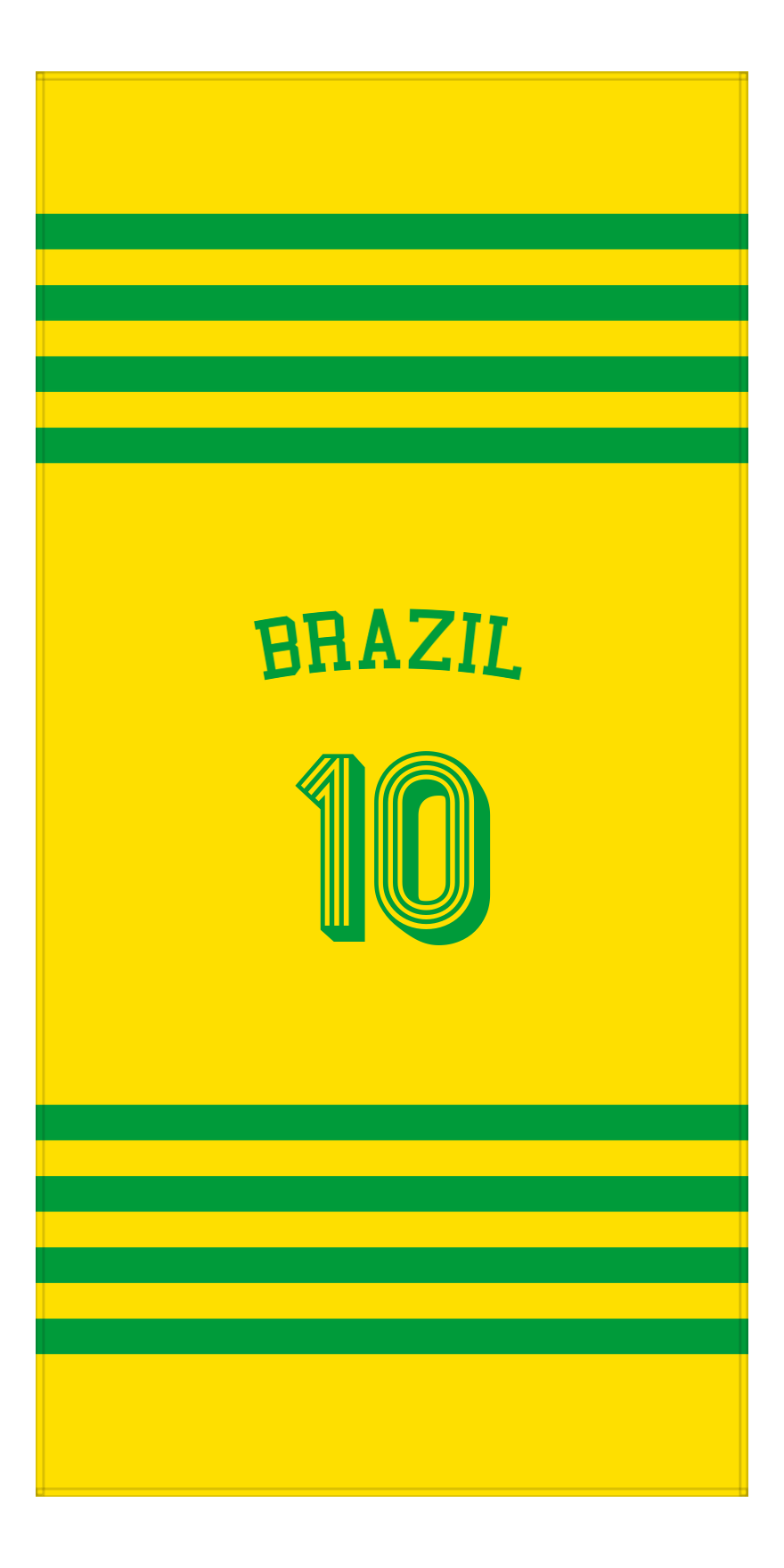Personalized Jersey Number 3-on-1 Stripes Sports Beach Towel with Arched Name - Brazil - Vertical Design - Front View