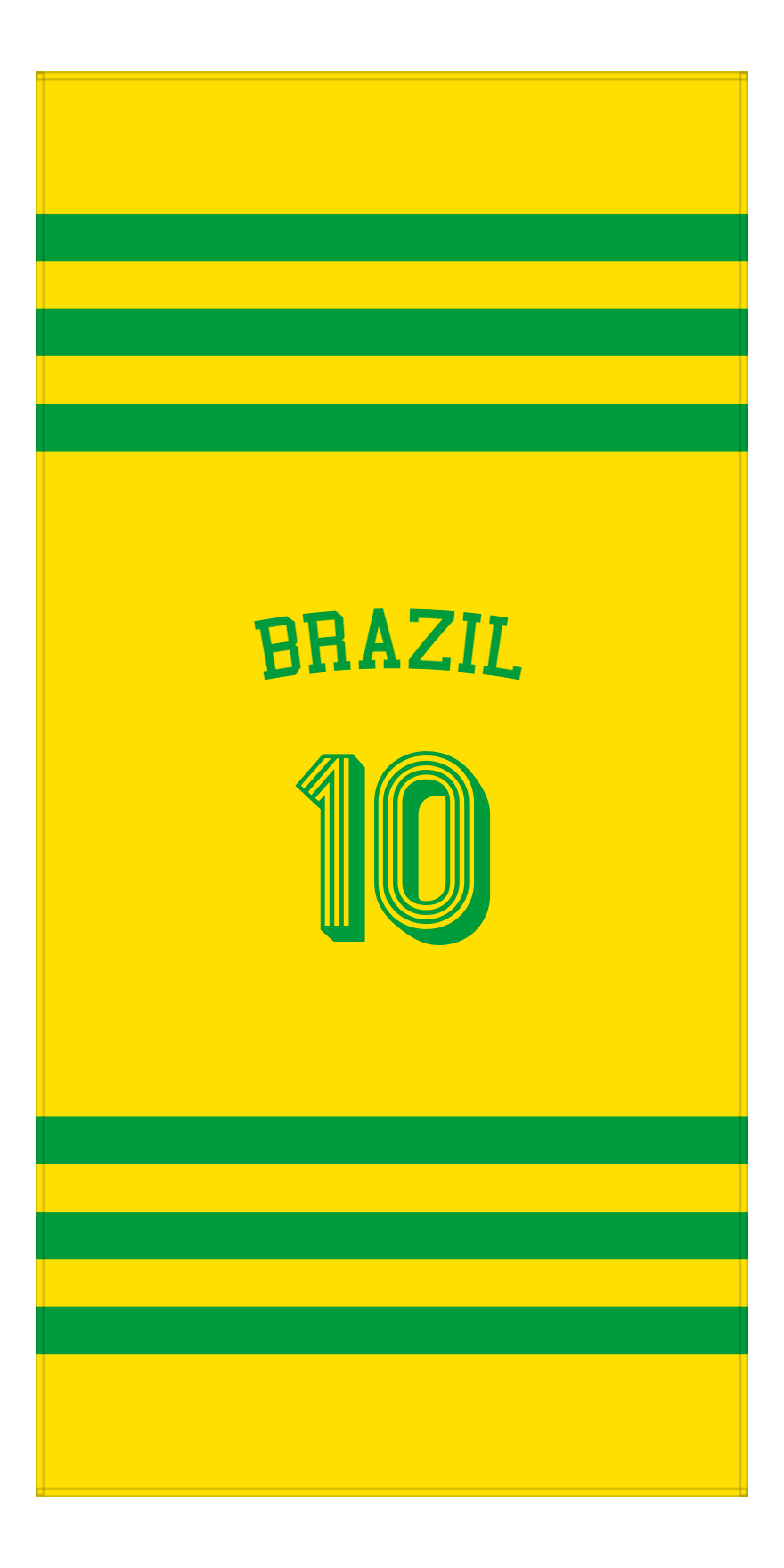 Personalized Jersey Number 2-on-1 Stripes Sports Beach Towel with Arched Name - Brazil - Vertical Design - Front View