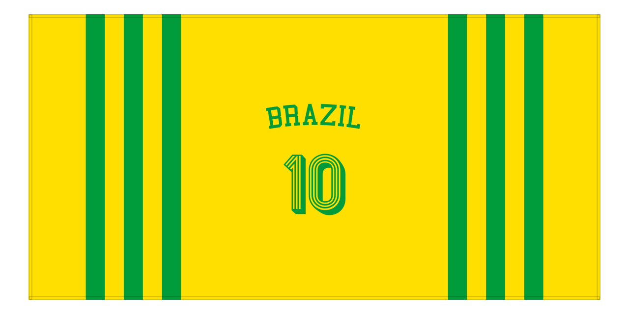 Personalized Jersey Number 2-on-1 Stripes Sports Beach Towel with Arched Name - Brazil - Horizontal Design - Front View