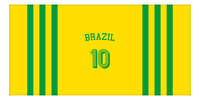 Thumbnail for Personalized Jersey Number 2-on-1 Stripes Sports Beach Towel with Arched Name - Brazil - Horizontal Design - Front View