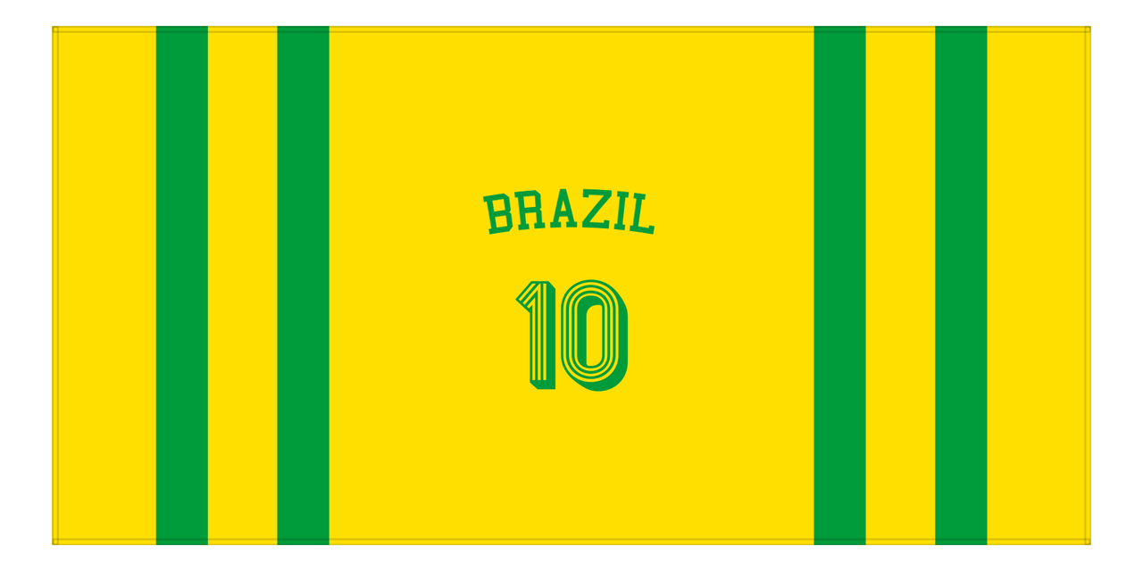 Personalized Jersey Number 1-on-1 Stripes Sports Beach Towel with Arched Name - Brazil - Horizontal Design - Front View