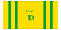 Thumbnail for Personalized Jersey Number 1-on-1 Stripes Sports Beach Towel with Arched Name - Brazil - Horizontal Design - Front View