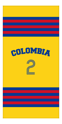 Thumbnail for Personalized Jersey Number 3-on-1 Stripes Sports Beach Towel with Arched Name - Colombia - Vertical Design - Front View