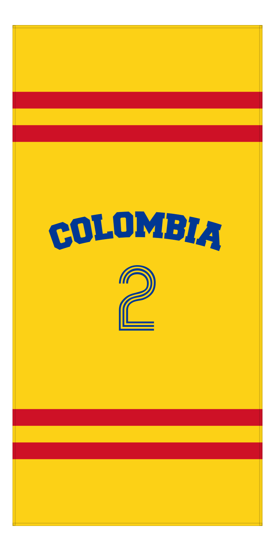 Personalized Jersey Number 2-on-none Stripes Sports Beach Towel with Arched Name - Colombia - Vertical Design - Front View