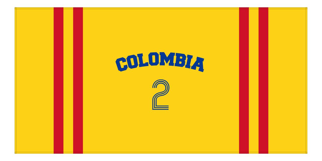 Personalized Jersey Number 2-on-none Stripes Sports Beach Towel with Arched Name - Colombia - Horizontal Design - Front View
