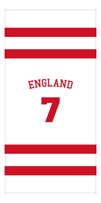 Thumbnail for Personalized Jersey Number 1-on-1 Stripes Sports Beach Towel with Arched Name - England - Vertical Design - Front View