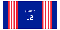 Thumbnail for Personalized Jersey Number 3-on-1 Stripes Sports Beach Towel with Arched Name - France - Horizontal Design - Front View