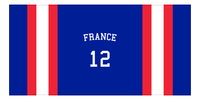 Thumbnail for Personalized Jersey Number 1-on-1 Stripes Sports Beach Towel with Arched Name - France - Horizontal Design - Front View