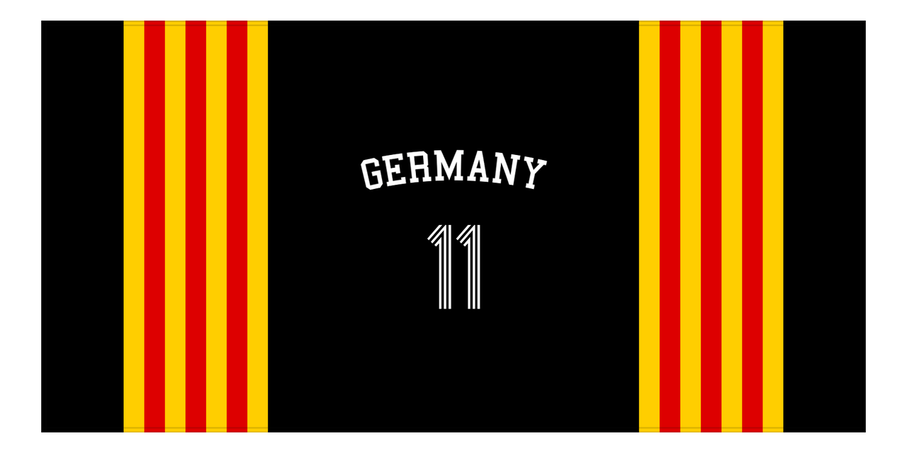 Personalized Jersey Number 3-on-1 Stripes Sports Beach Towel with Arched Name - Germany - Horizontal Design - Front View