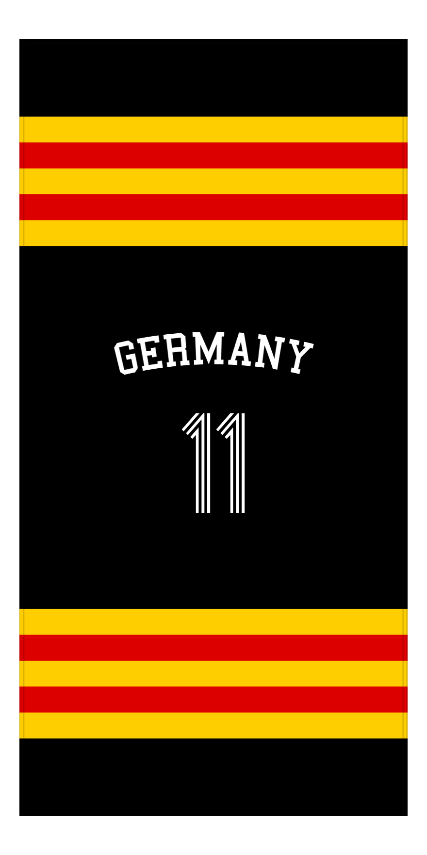 Personalized Jersey Number 2-on-1 Stripes Sports Beach Towel with Arched Name - Germany - Vertical Design - Front View
