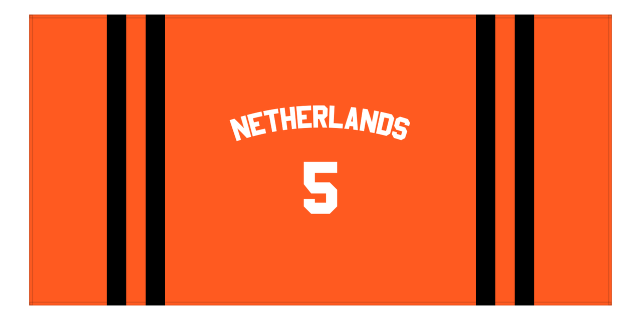 Personalized Jersey Number 2-on-none Stripes Sports Beach Towel with Arched Name - Netherlands - Horizontal Design - Front View