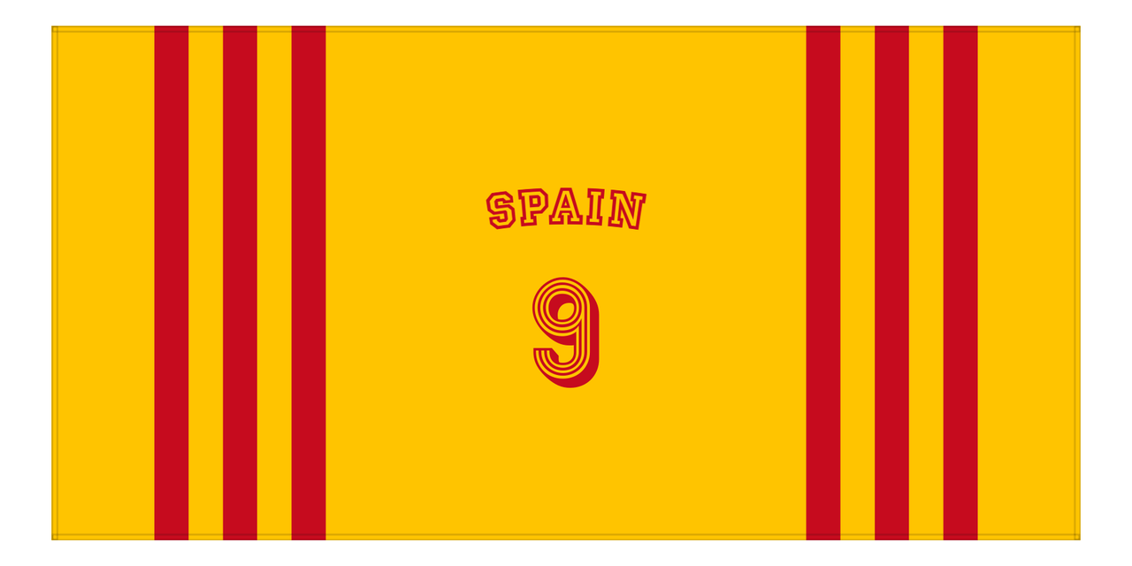 Personalized Jersey Number 2-on-1 Stripes Sports Beach Towel with Arched Name - Spain - Horizontal Design - Front View