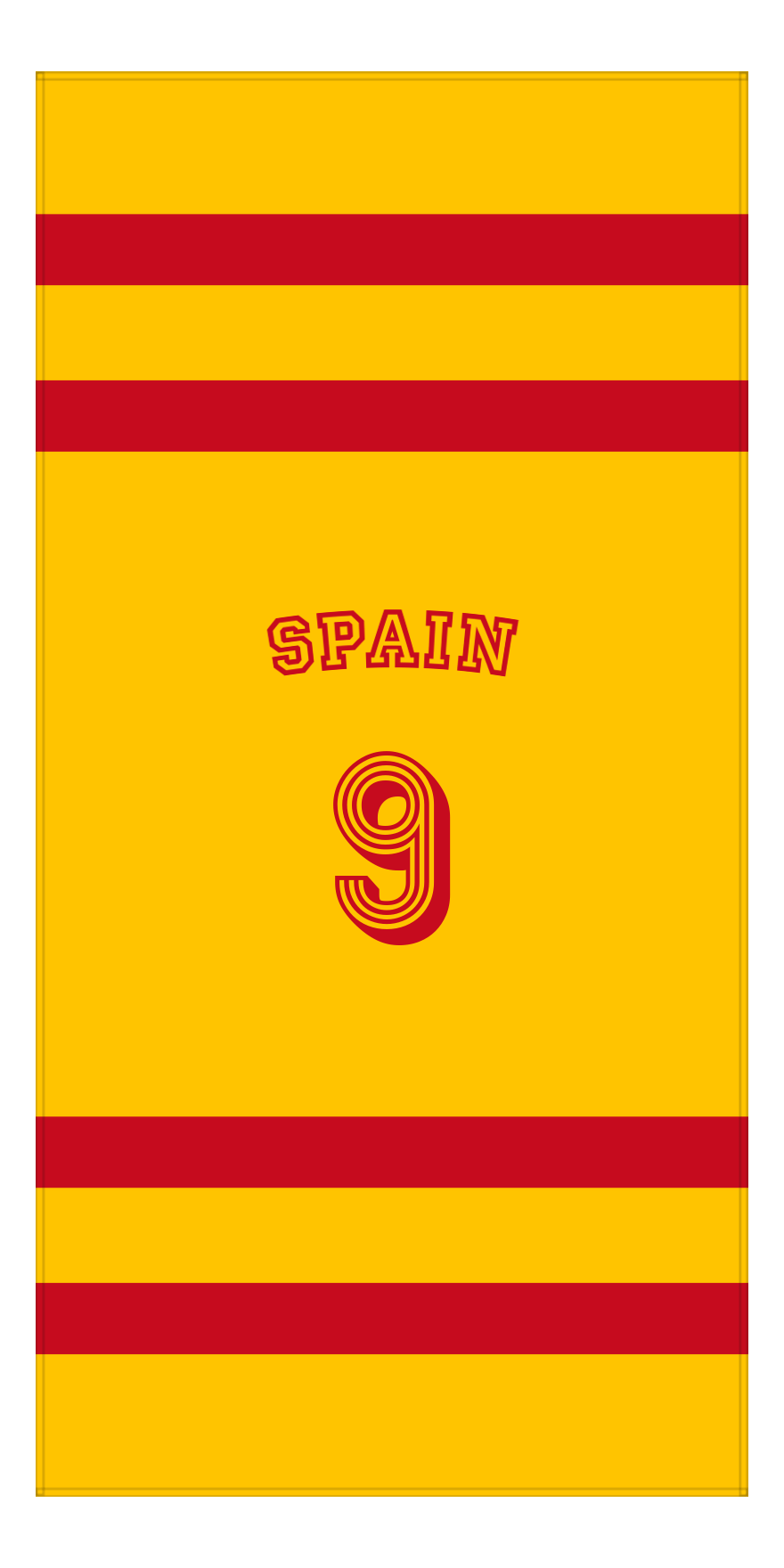 Personalized Jersey Number 1-on-1 Stripes Sports Beach Towel with Arched Name - Spain - Vertical Design - Front View