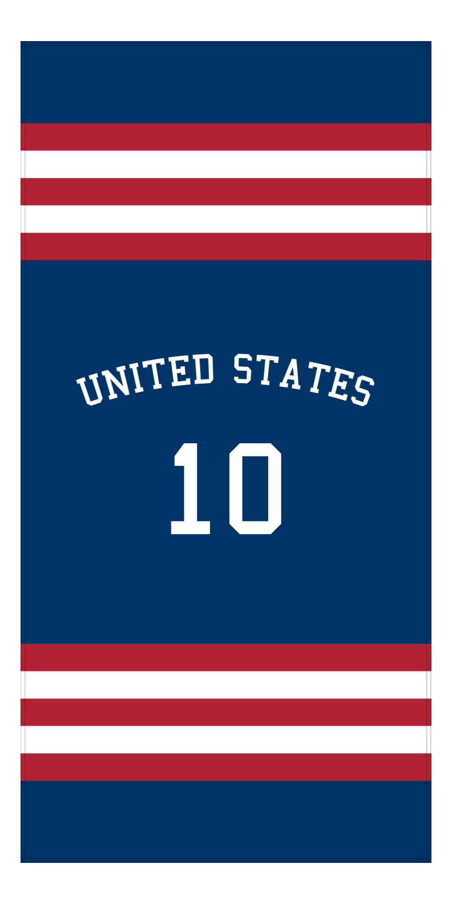Personalized Jersey Number 2-on-1 Stripes Sports Beach Towel with Arched Name - United States - Vertical Design - Front View