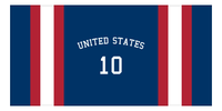 Thumbnail for Personalized Jersey Number 1-on-1 Stripes Sports Beach Towel with Arched Name - United States - Horizontal Design - Front View