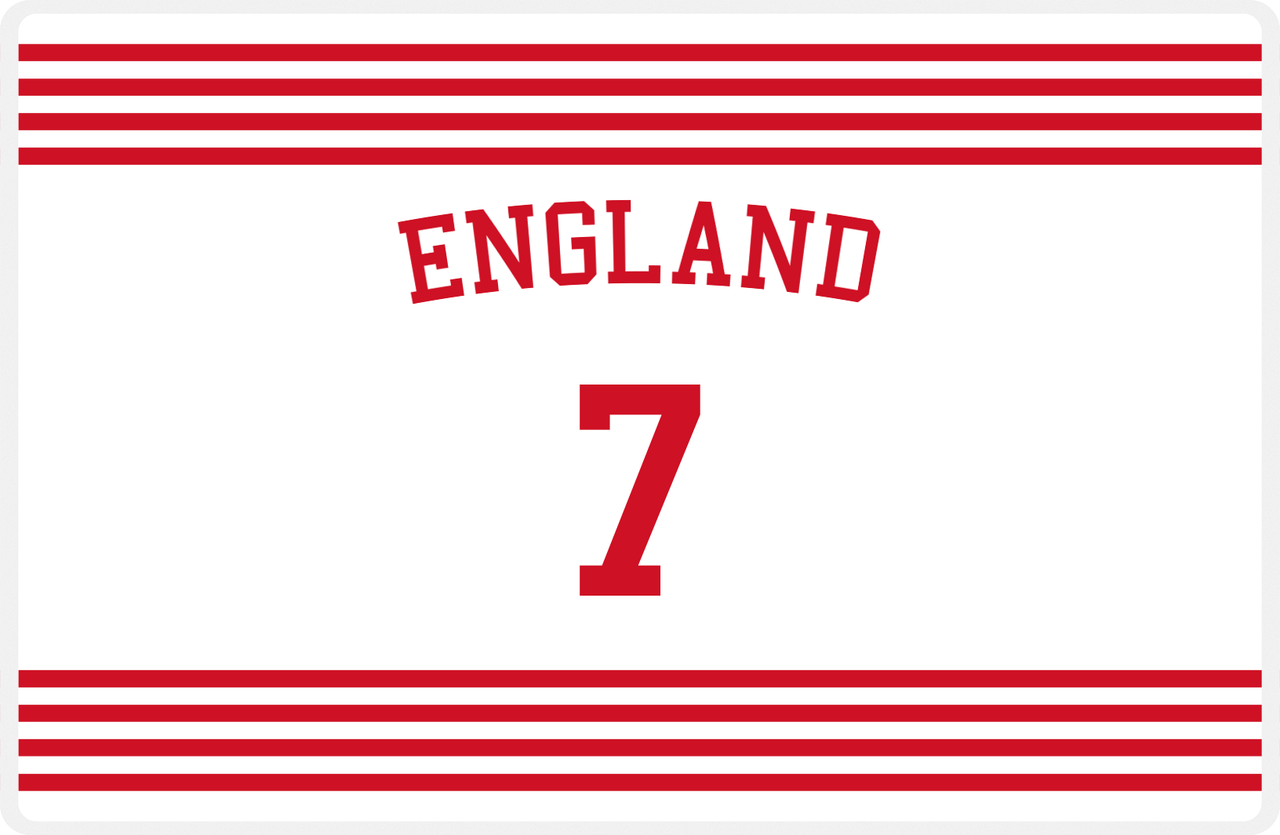 Personalized Jersey Number Placemat - Arched Name - England - Triple Stripe -  View