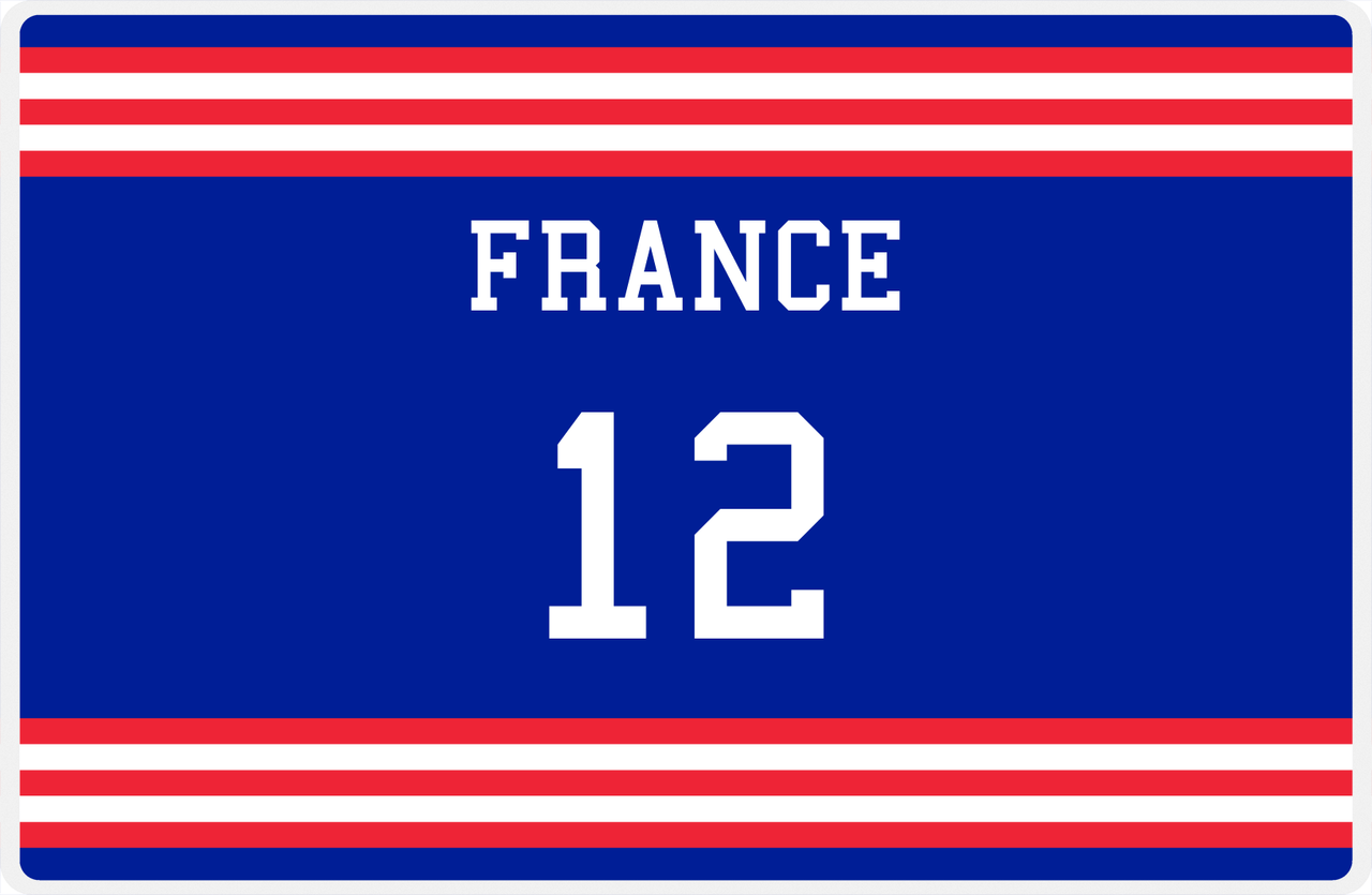 Personalized Jersey Number Placemat - France - Double Stripe -  View