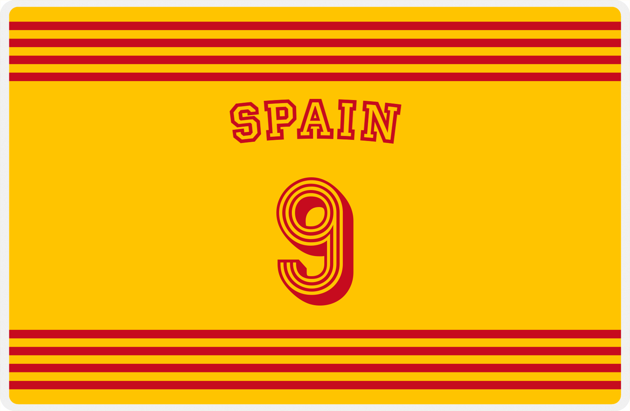 Personalized Jersey Number Placemat - Arched Name - Spain - Triple Stripe -  View