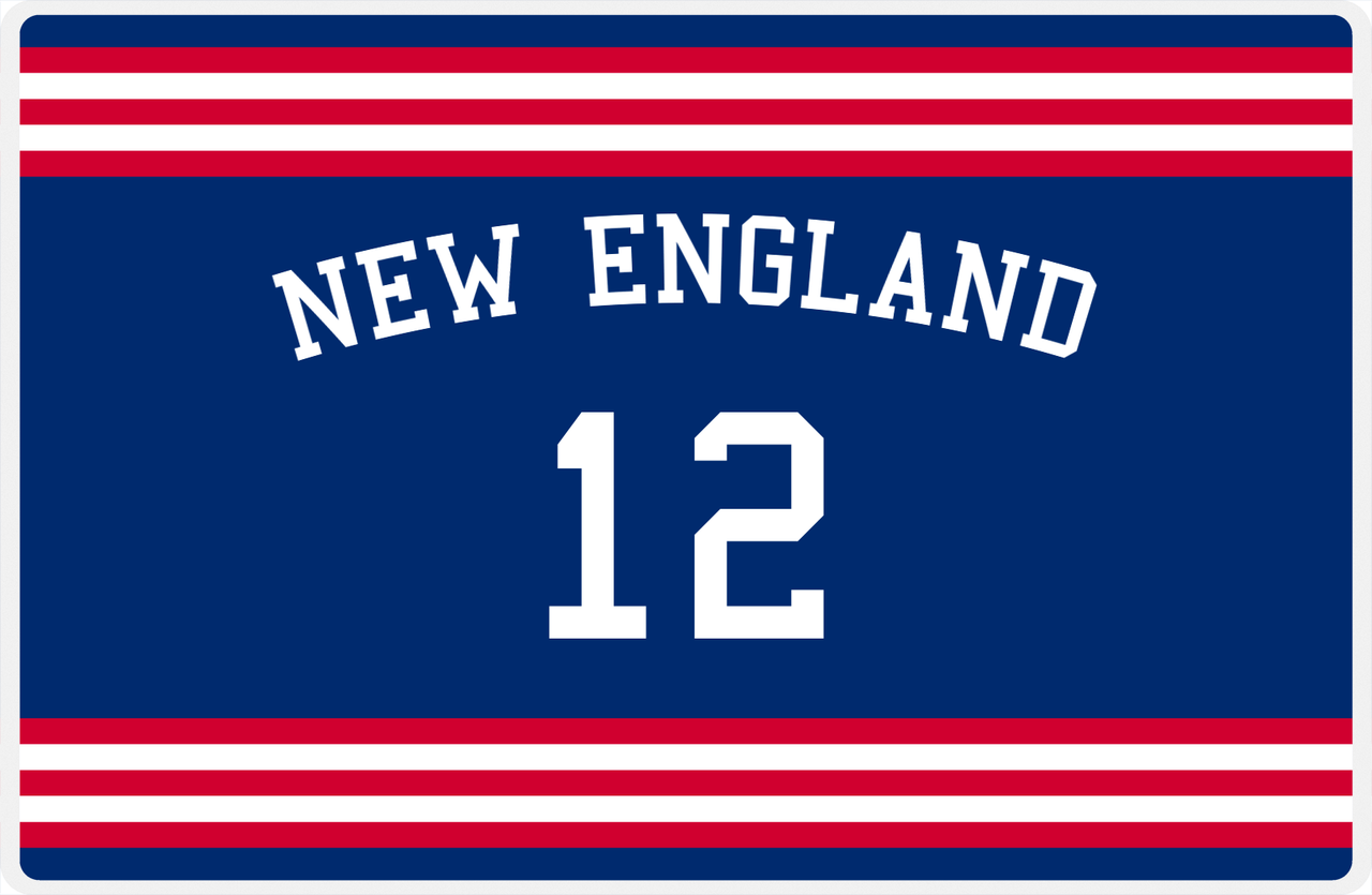 Personalized Jersey Number Placemat - Arched Name - New England - Double Stripe -  View