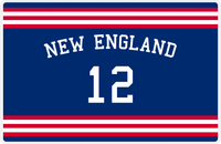 Thumbnail for Personalized Jersey Number Placemat - Arched Name - New England - Double Stripe -  View