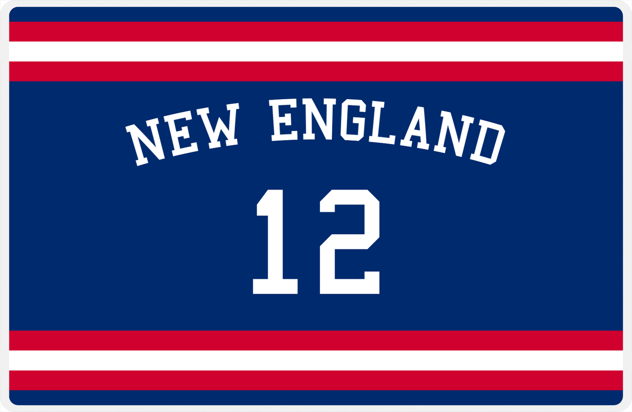 Personalized Jersey Number Placemat - Arched Name - New England - Single Stripe -  View