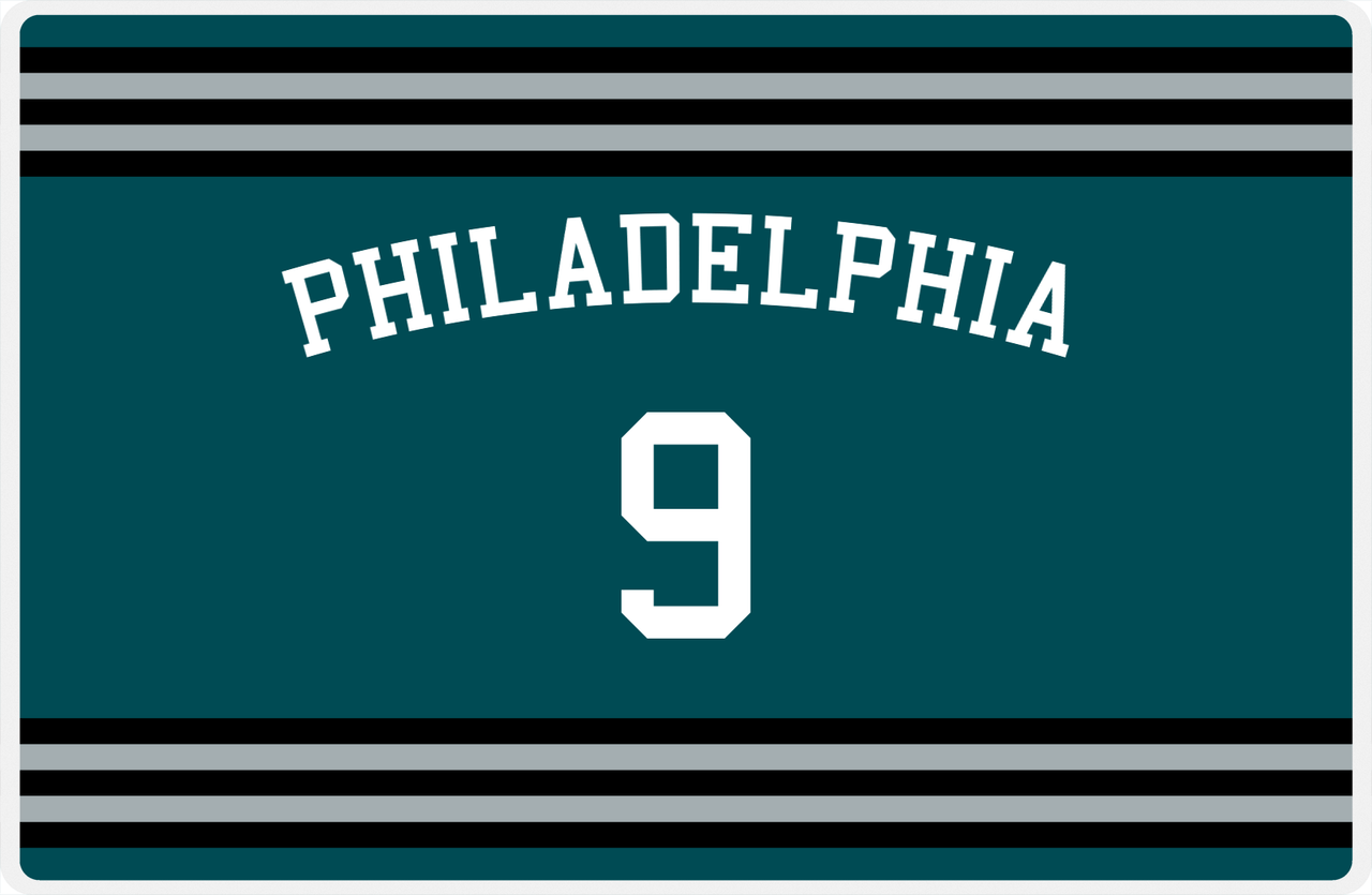 Personalized Jersey Number Placemat - Arched Name - Philadelphia - Double Stripe -  View
