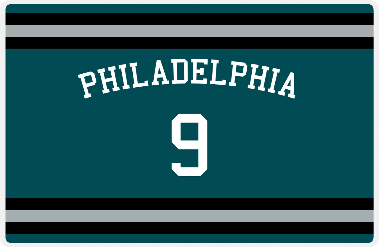 Personalized Jersey Number Placemat - Arched Name - Philadelphia - Single Stripe -  View