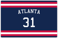 Thumbnail for Personalized Jersey Number Placemat - Arched Name - Atlanta - Single Stripe -  View
