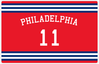 Thumbnail for Personalized Jersey Number Placemat - Arched Name - Philadelphia - Double Stripe -  View