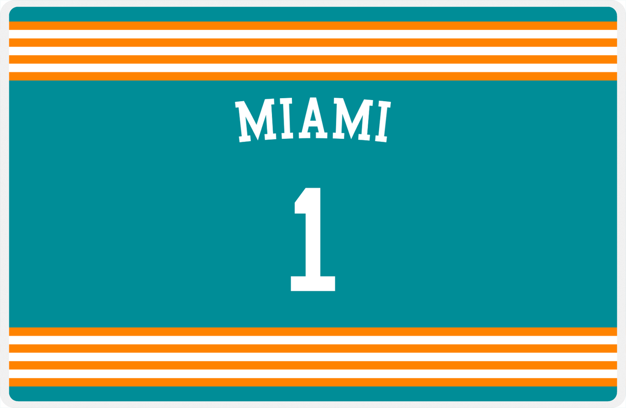Personalized Jersey Number Placemat - Arched Name - Miami - Triple Stripe -  View
