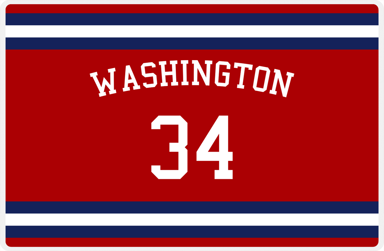 Personalized Jersey Number Placemat - Arched Name - Washington - Single Stripe -  View